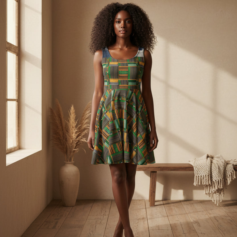 African Kente Print Skater Dress