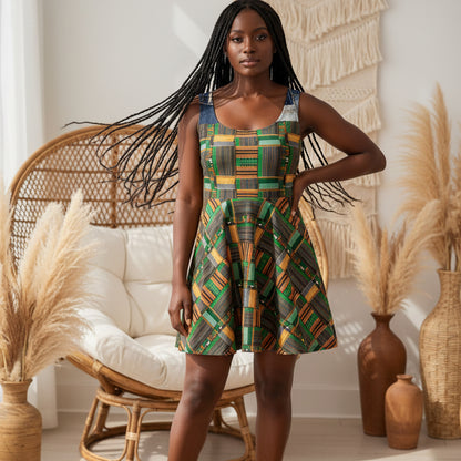 African Kente Print Skater Dress