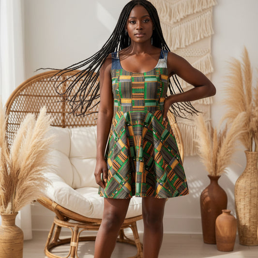 African Kente Print Skater Dress