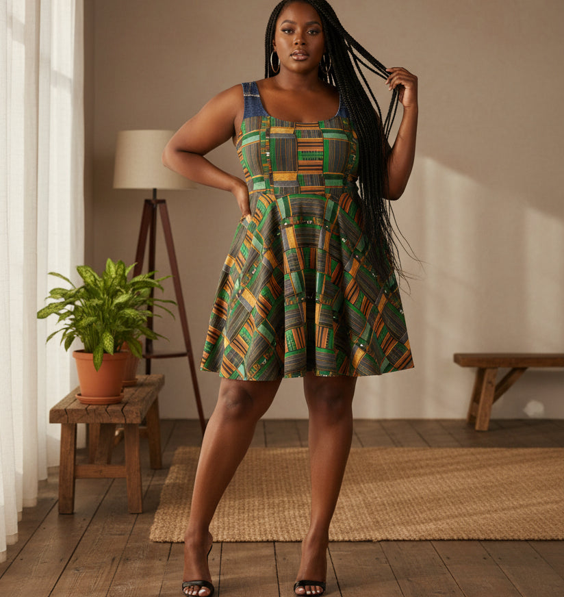 African Kente Print Skater Dress