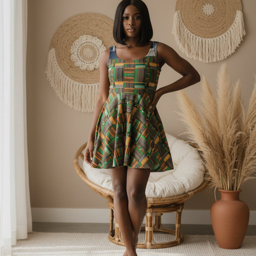 African Kente Print Skater Dress