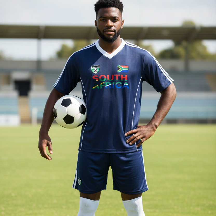 South African Flag Themed Graphic  Stripe Collared Soccer Jersey