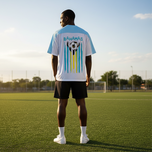 Bahamas Flag Themed Unisex Oversized Mesh V-Neck Soccer Jersey