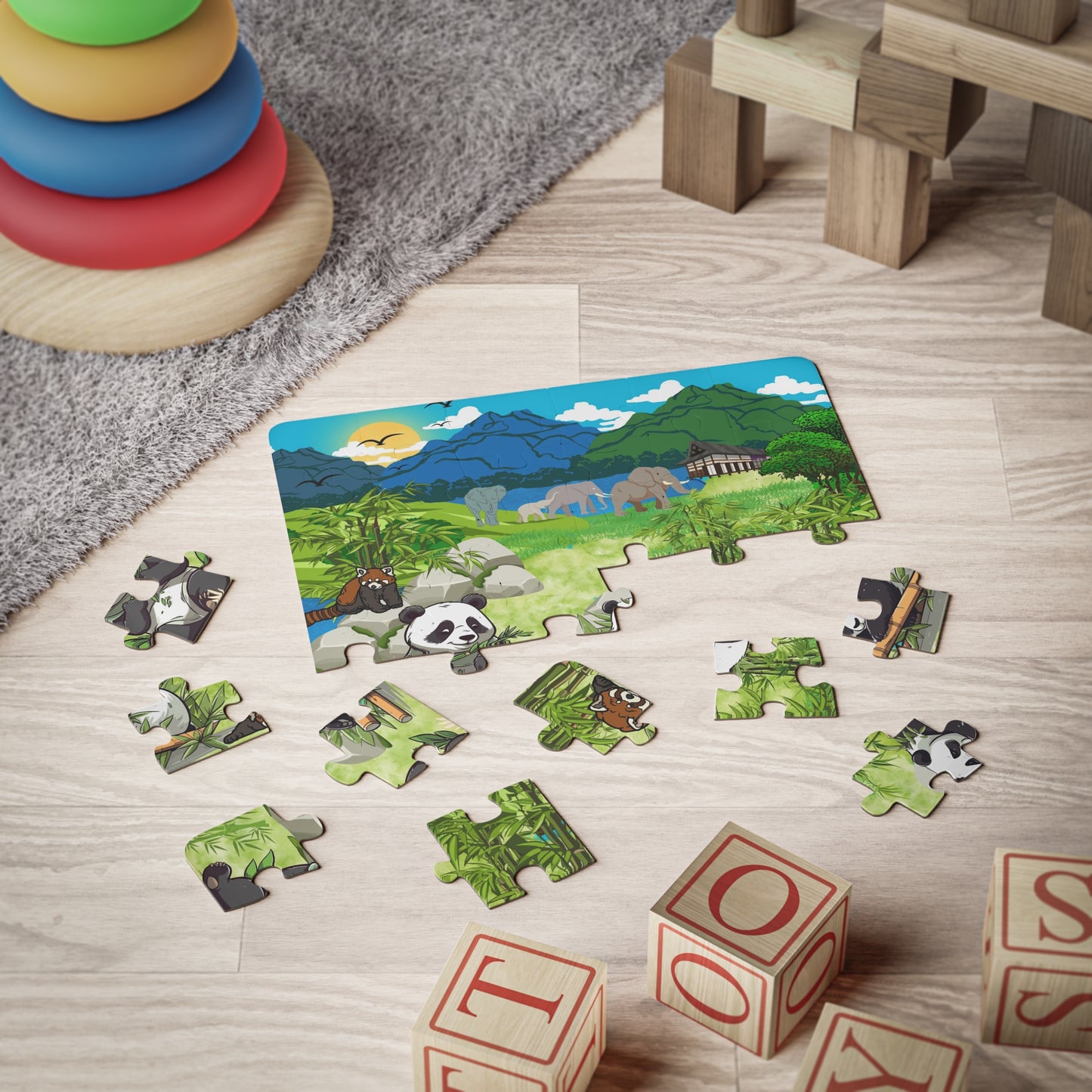 Kids' Puzzle, 30-Piece - Animals from Asia, Panda Puzzle, Educational Jigsaw Game