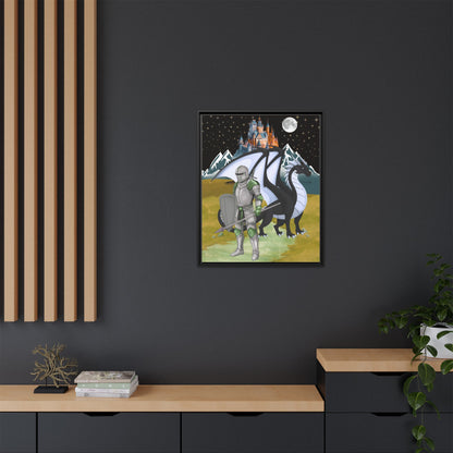 Framed Matte Canvas - Knight and Dragon Fantasy Art