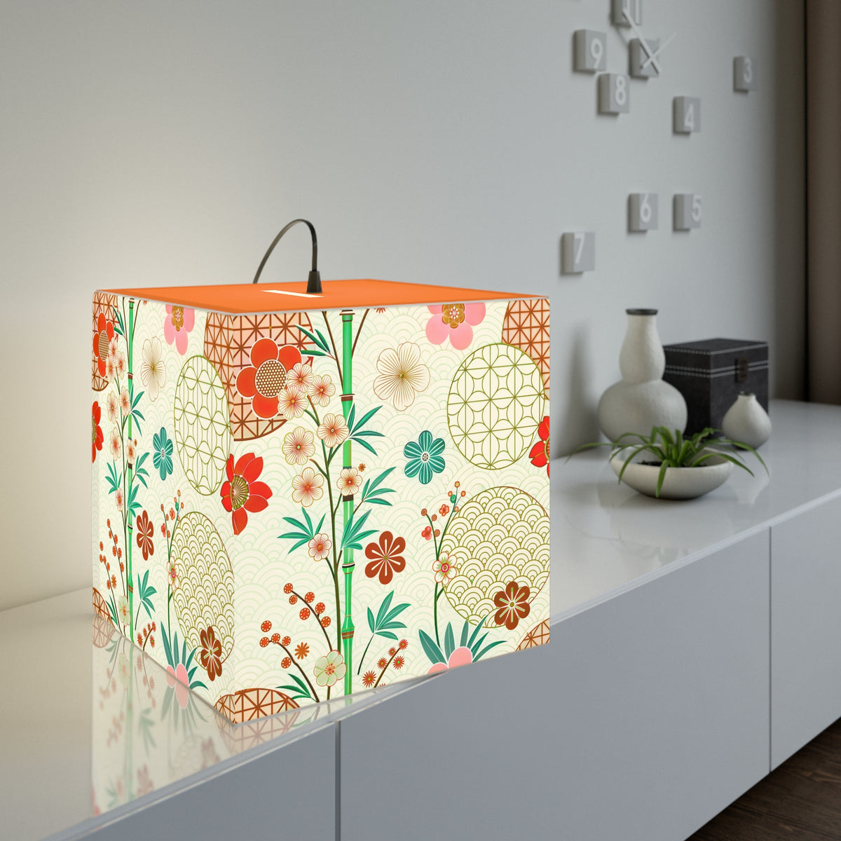 Japanese Floral Cube Lamp — Vintage Sakura Pattern Light Cube Printify