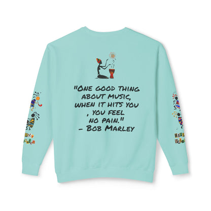 Hand-Drawn Afro Music Graphic Sweatshirt - Unisex Lightweight Crewneck, Music Lover Gift