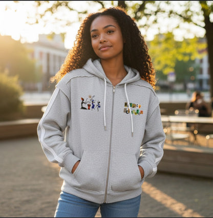 Jazz Singer Graphic Double Layered Zip Hoodie, Contrast Tape Raw Edge