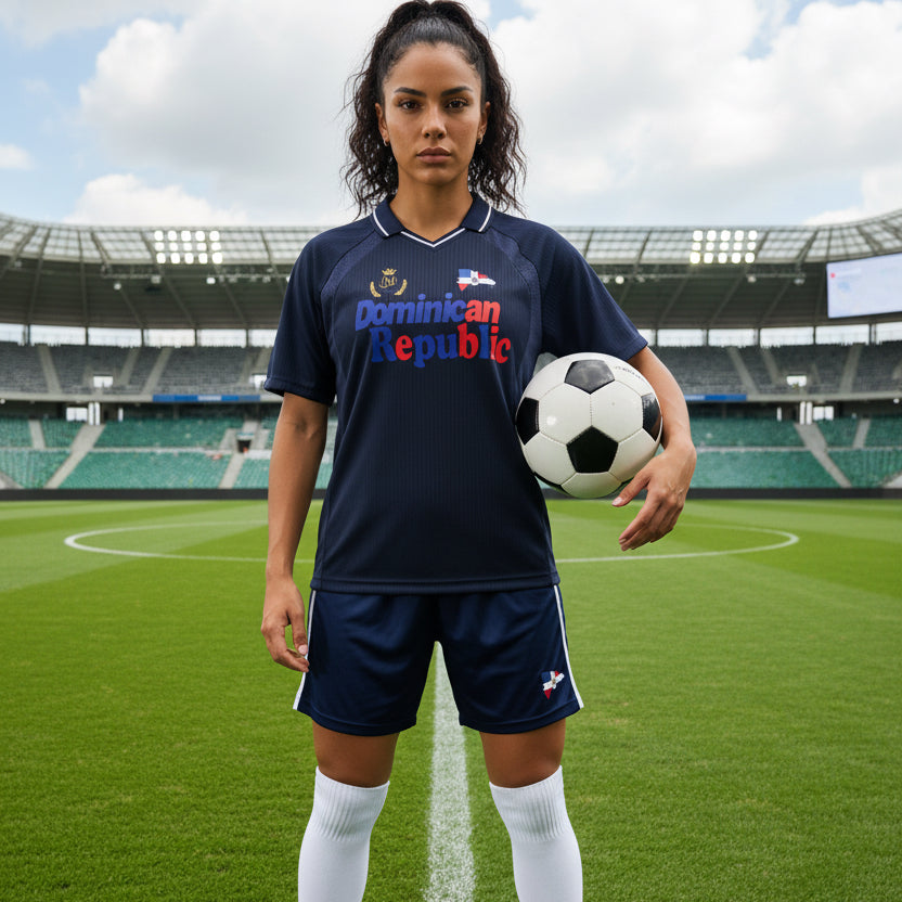 Dominican Republic Flag Themed Graphic Striped V-Neck Soccer Unisex Jersey