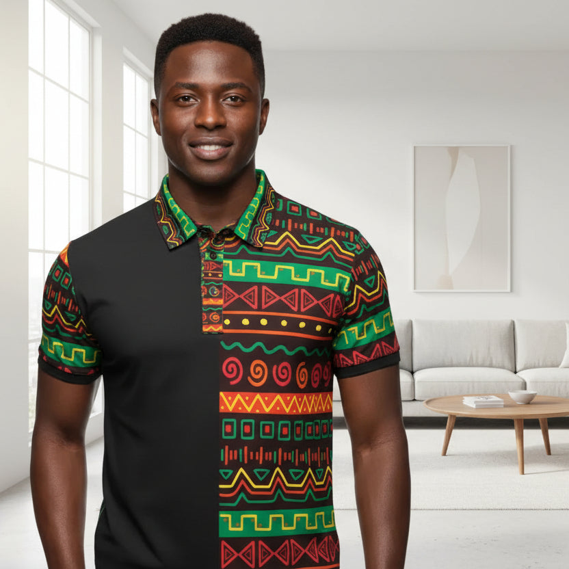 African Print Polo Shirt — Bold Kente-Inspired Pattern