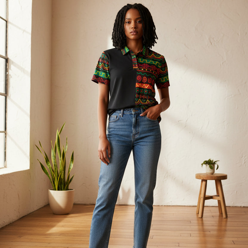 African Print Polo Shirt — Bold Kente-Inspired Pattern Printify