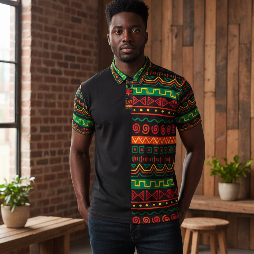 African Print Polo Shirt — Bold Kente-Inspired Pattern Printify