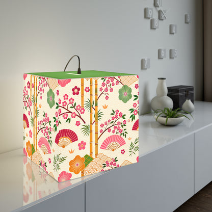 Japanese Floral Cube Lamp — Sakura Fans & Bamboo Light Cube