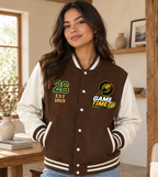 Graphic Unisex Football Themed Two-Tone Fleeced Varsity Jacket