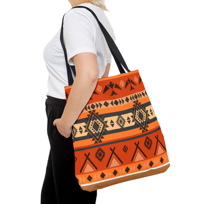 Southwestern Aztec Pattern Tote Bag — Orange Tribal All-Over Print