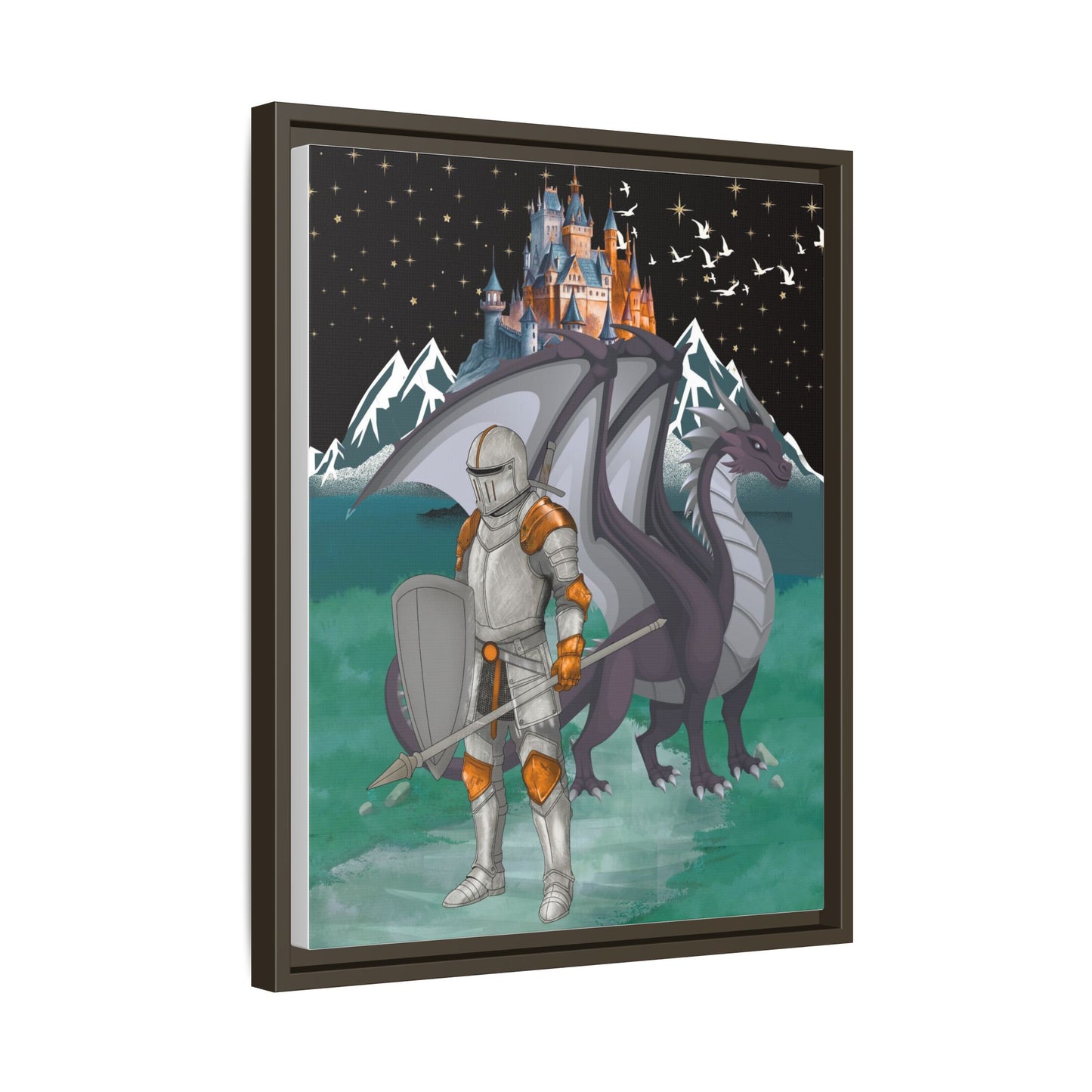 Knight and Dragon Fantasy Art, Framed Matte Canvas