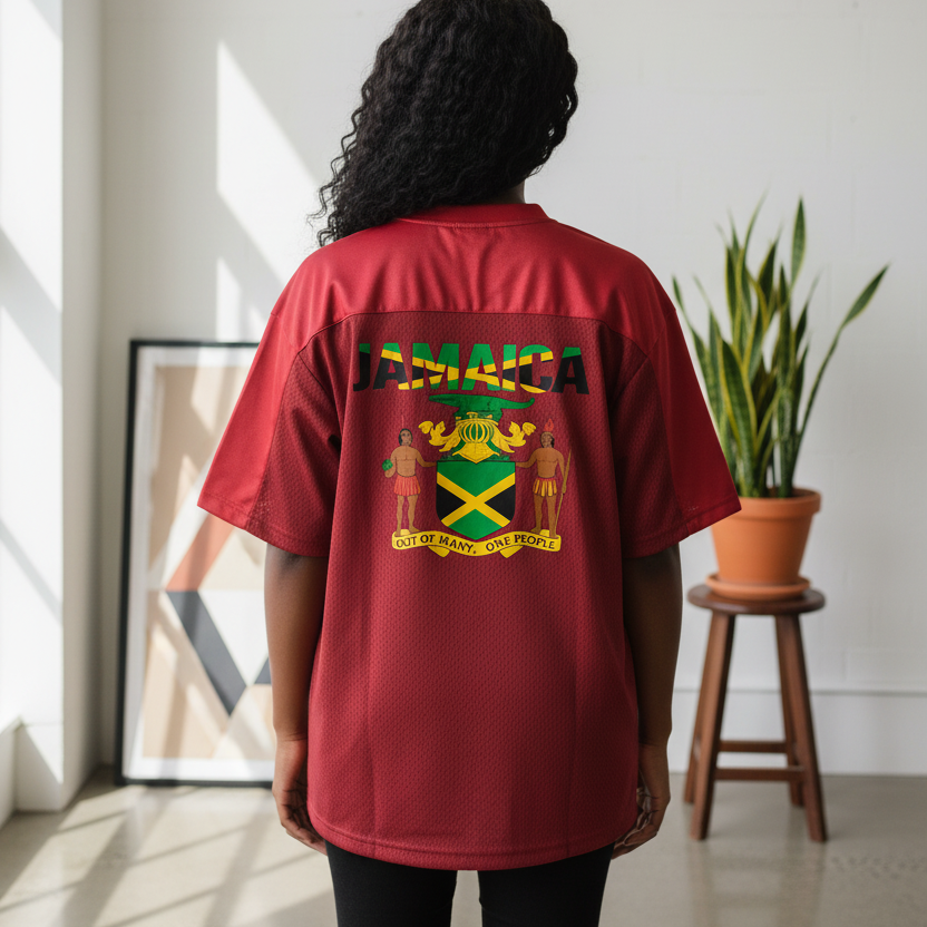 Jamaican Flag Themed Graphic Mesh V-Neck Soccer Jersey