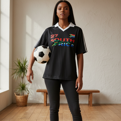 South African Flag Themed Graphic Collar Striped Soccer Jersey