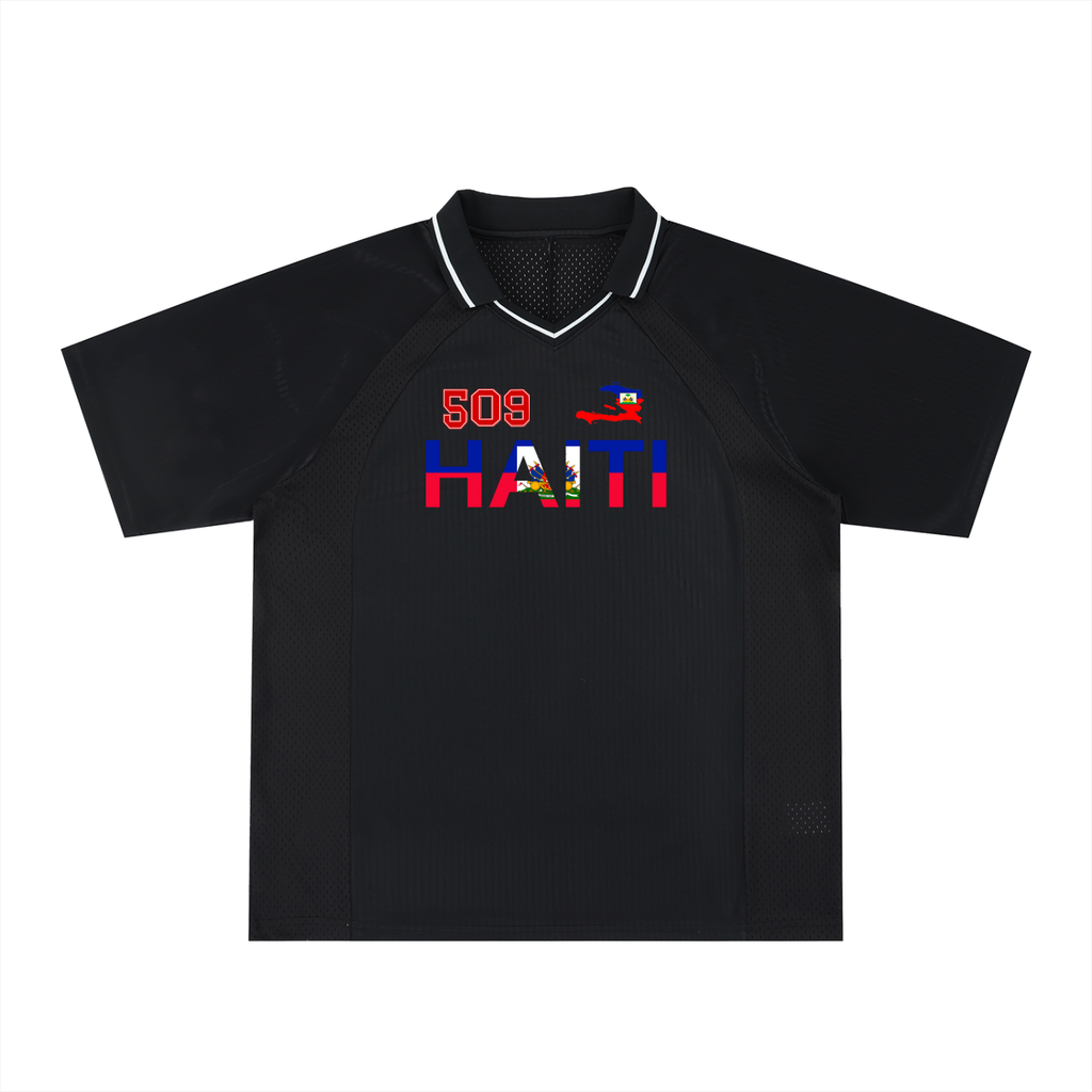 Unisex V-Neck Soccer Jersey Featuring Haiti-Inspired Flag Stripes