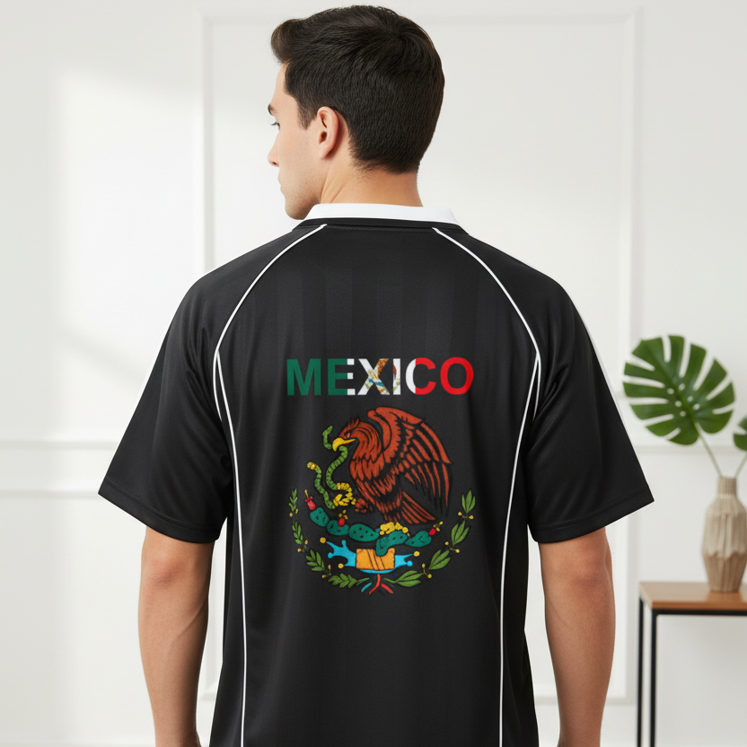 Mexico Flag Themed Graphic Stripe Collared Soccer Jersey