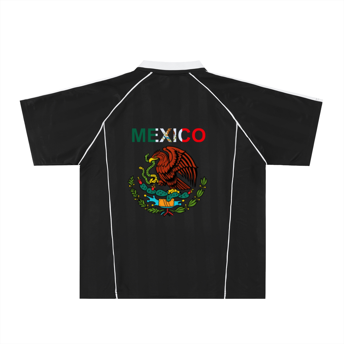 Mexico-Themed Unisex Graphic Striped Collared Soccer Jersey Featuring The National Flag Motif. ODMPOD