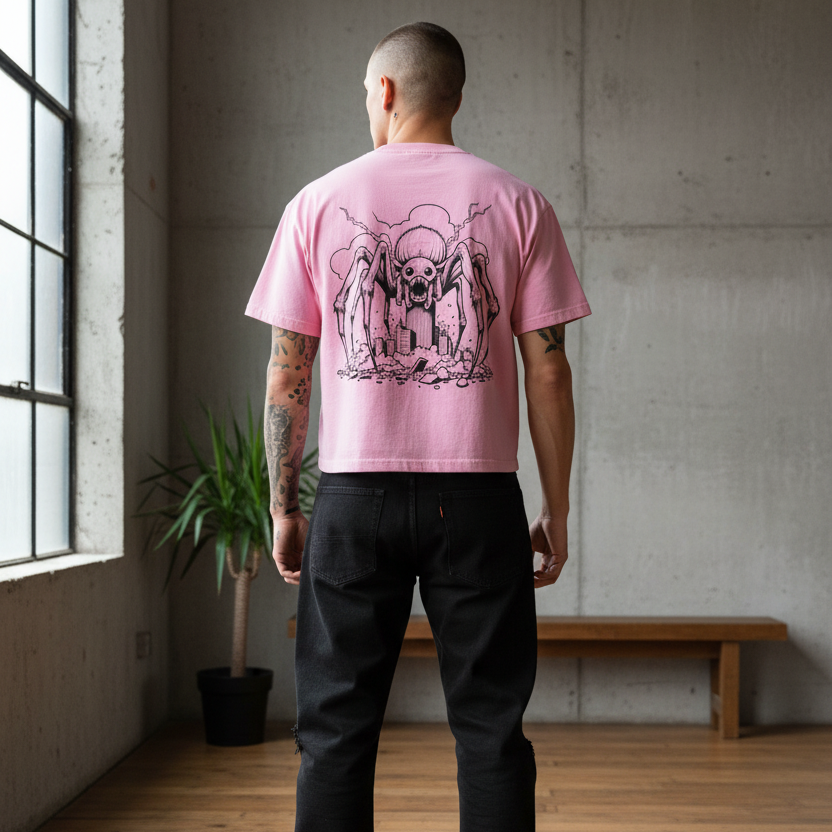 Gothic Spider Art Graphic Unisex Mineral Wash Boxy Cotton T-Shirt