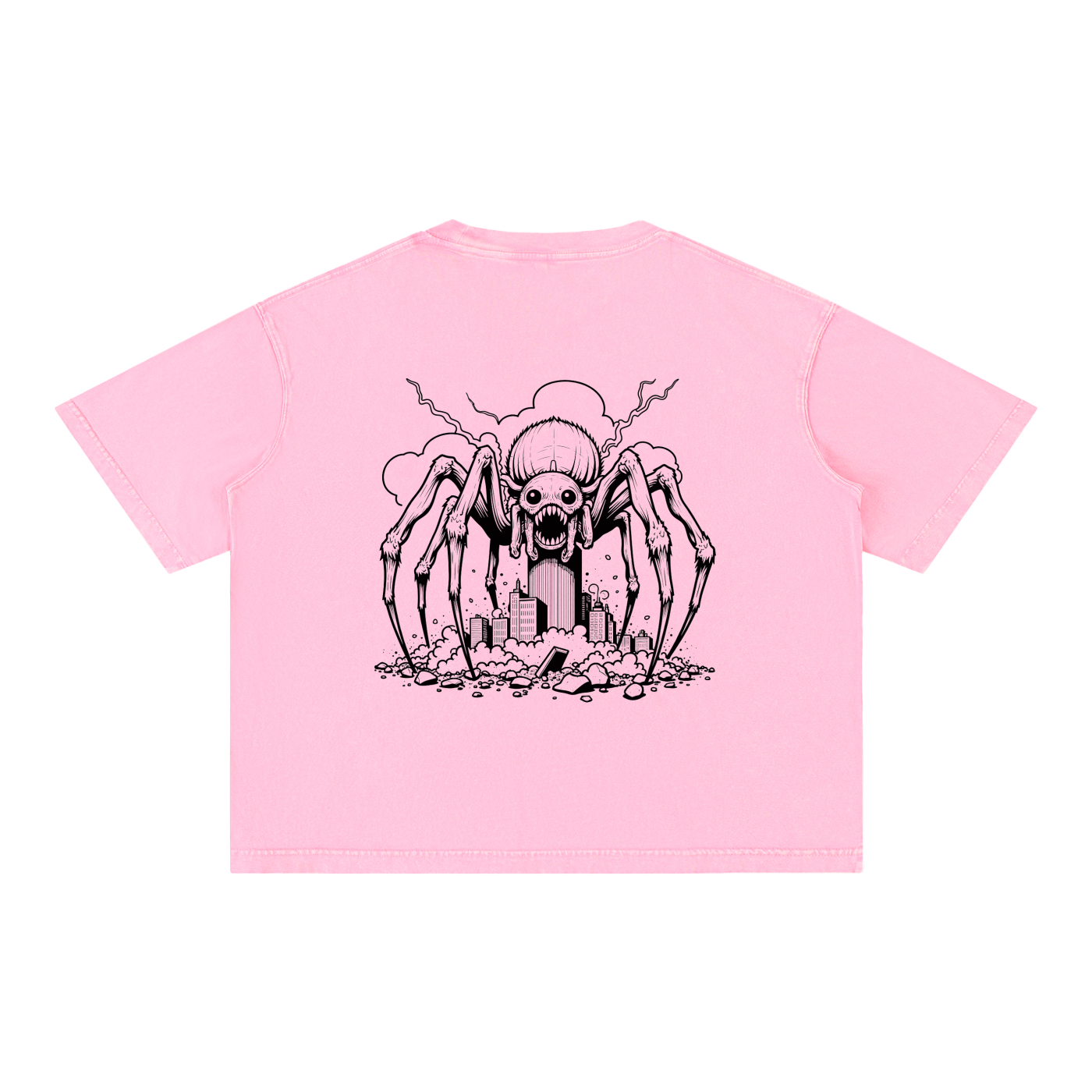 Gothic Spider Art Graphic Unisex Mineral Wash Boxy Cotton T-Shirt