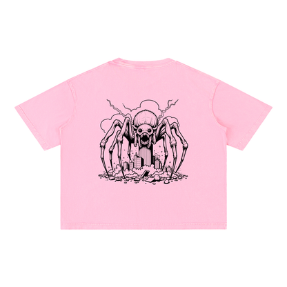 Gothic Spider Art Graphic Unisex Mineral Wash Boxy Cotton T-Shirt