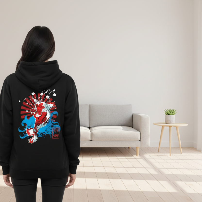 Koi Fish Graphic Oversize Fleeced Unisex Hoodie