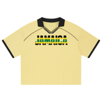 Unisex Boxy Soccer Jersey with Piping in Jamaica Flag Colors