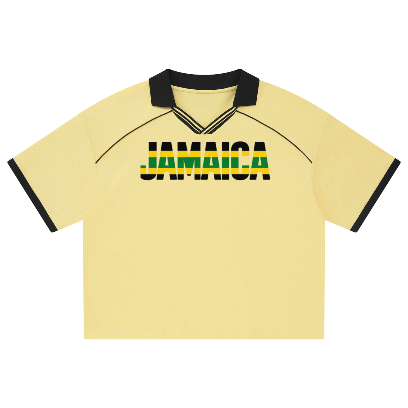 Jamaica Flag ThemedUnisex Collared Piping Boxy Soccer Jersey