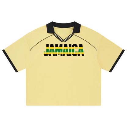 Jamaica Flag ThemedUnisex Collared Piping Boxy Soccer Jersey