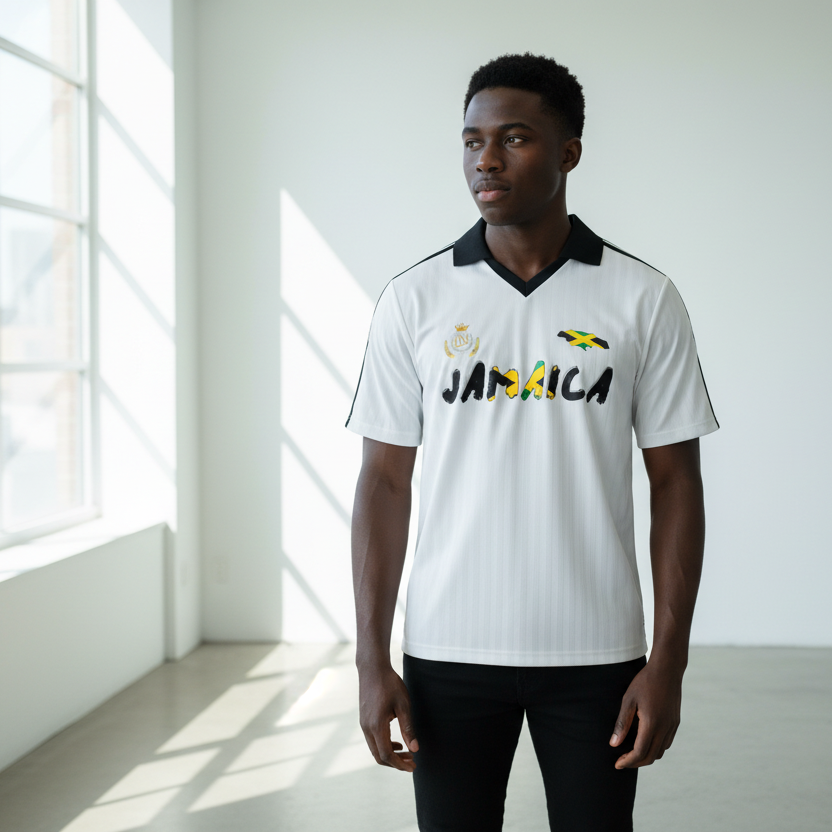Jamaican Flag Themed Unisex Graphic Contrast Collar Striped Soccer Jersey