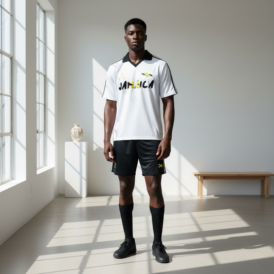 Jamaican Flag Themed Unisex Graphic Contrast Collar Striped Soccer Jersey