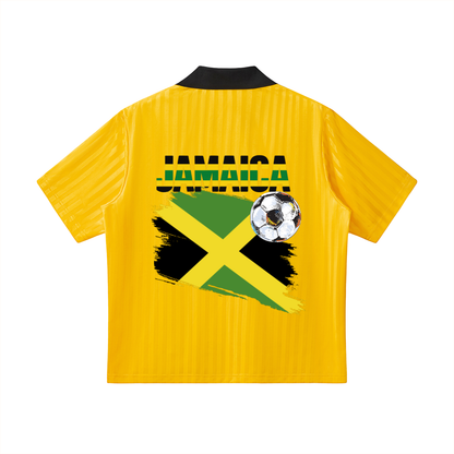 Jamaican Flag Themed Unisex Graphic Contrast Collar Striped Soccer Jersey