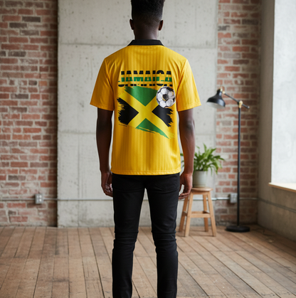 Jamaican Flag Themed Unisex Graphic Contrast Collar Striped Soccer Jersey