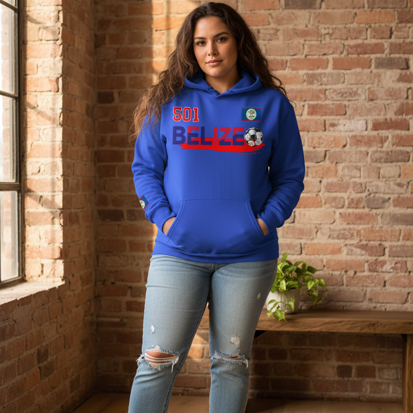 Belize Flag Themed Graphic Unisex Oversize Fleeced Hoodie
