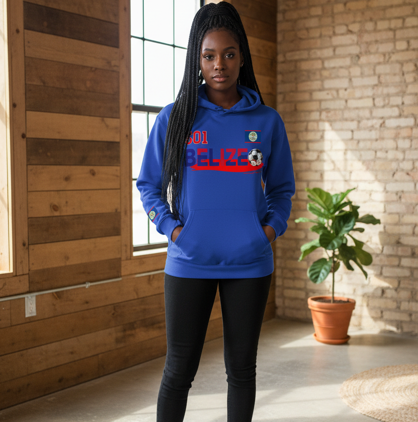 Belize Flag Themed Graphic Unisex Oversize Fleeced Hoodie