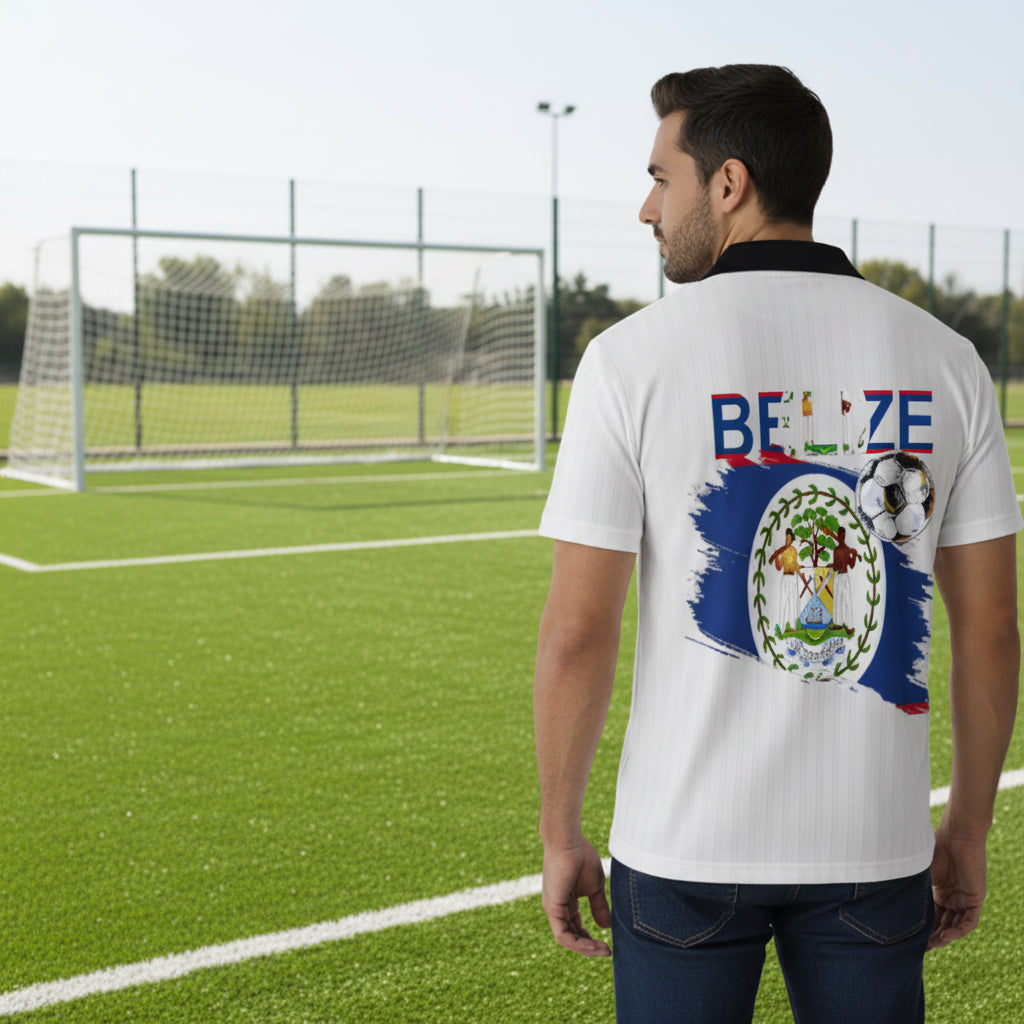 Belize  Flag Themed Contrast Collar Striped Soccer Jersey