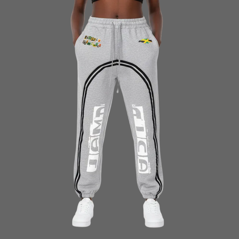 Jamaica Flag Themed Sun Fade Contrast Tape Fleece Jogged Sweatpants