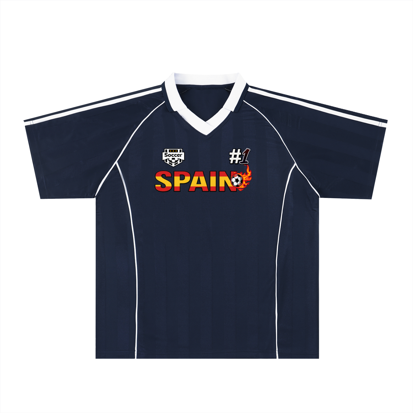 Spain Flag Themed Graphic Stripe Collared Soccer Jersey