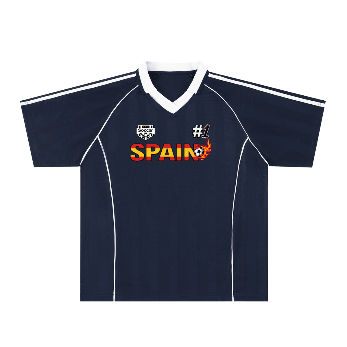 Spain Flag Themed Graphic Stripe Collared Unisex Soccer Jersey ODMPOD