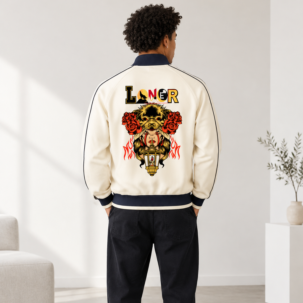 Gothic Wolf Art, Color Block Raglan Sleeve Zip Track Unisex Jacket