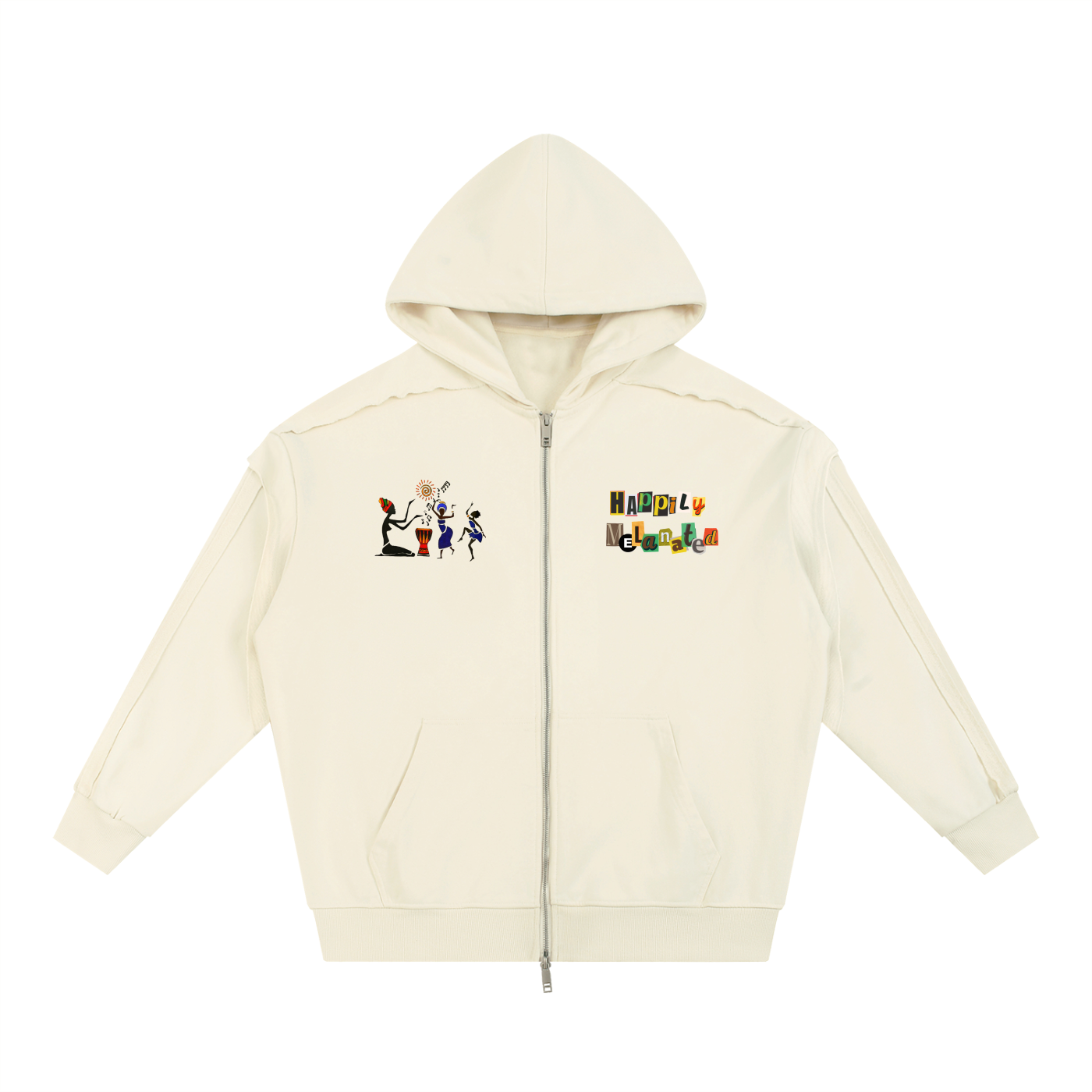 Jazz Singer Graphic Double Layered Zip Hoodie, Contrast Tape Raw Edge