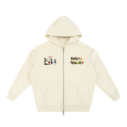 Jazz Singer Graphic Double Layered Zip Hoodie, Contrast Tape Raw Edge