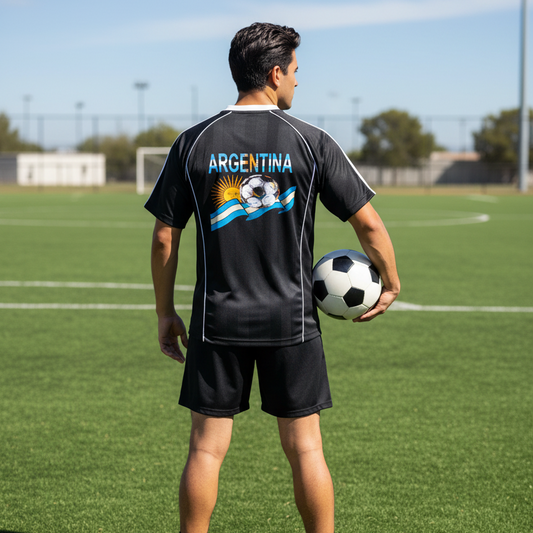 Argentina Flag Themed Graphic Shadow Stripe Collared Unisex Soccer Jersey
