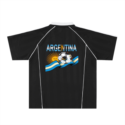 Argentina Flag Themed Graphic Shadow Stripe Collared Unisex Soccer Jersey
