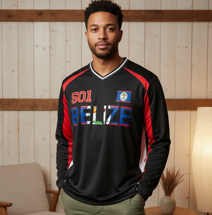 Belize Flag Art Unisex Color Block Long Sleeve Jersey