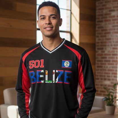 Belize Flag Art Unisex Color Block Long Sleeve Jersey