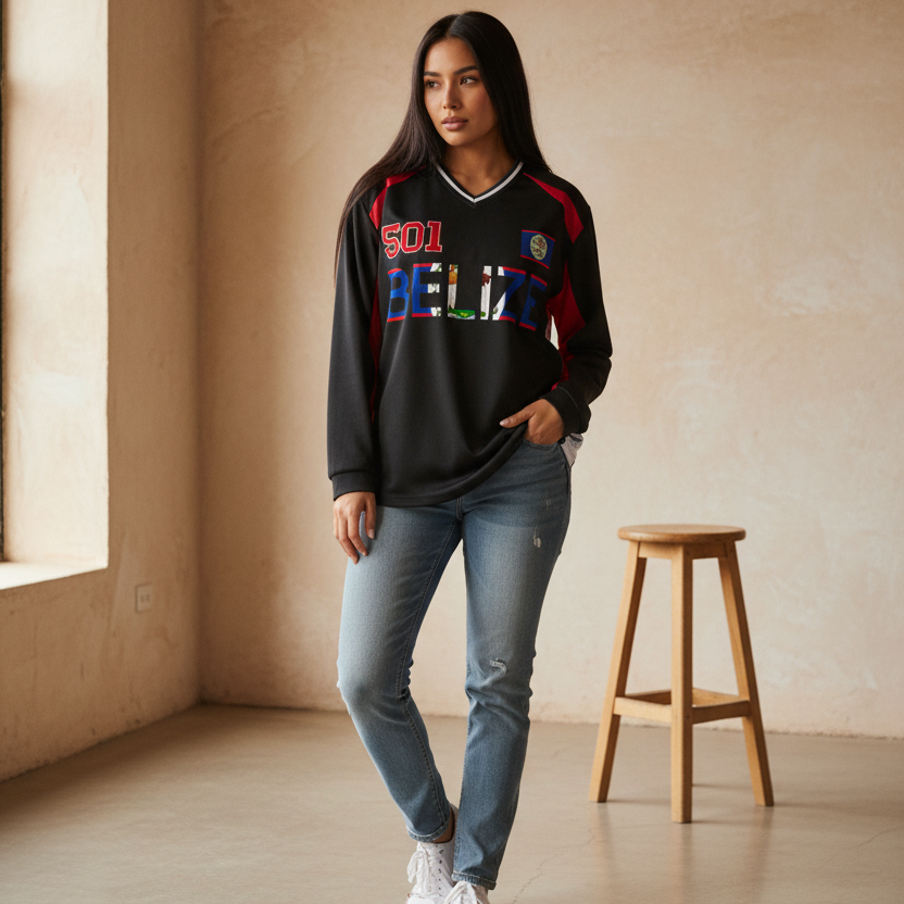 Belize Flag Art Unisex Color Block Long Sleeve Jersey